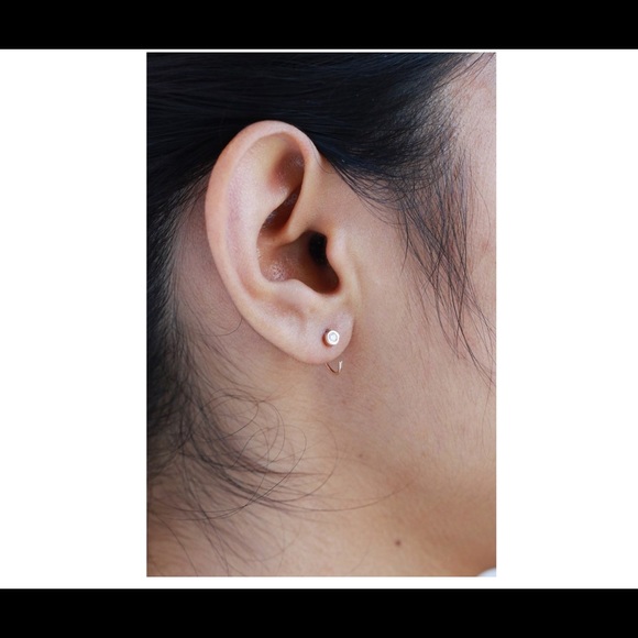 Melissa Joy Manning 14K Gold Diamond Hug Earrings Flush Set Delicate Mini Hoops - Picture 3 of 15